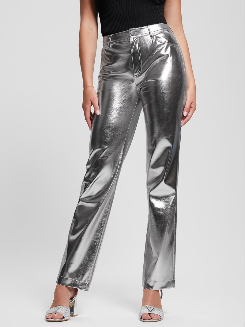 Guess Ambra Metallic Faux-Leather Pants - Metallic Silver Guess Ambra Metallic Faux-Leather Pants - Metallic Silver