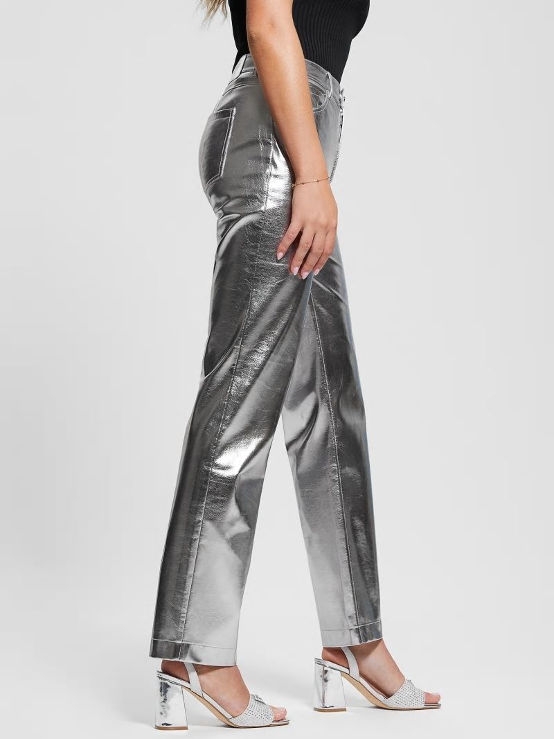 Guess Ambra Metallic Faux-Leather Pants - Metallic Silver Guess Ambra Metallic Faux-Leather Pants - Metallic Silver