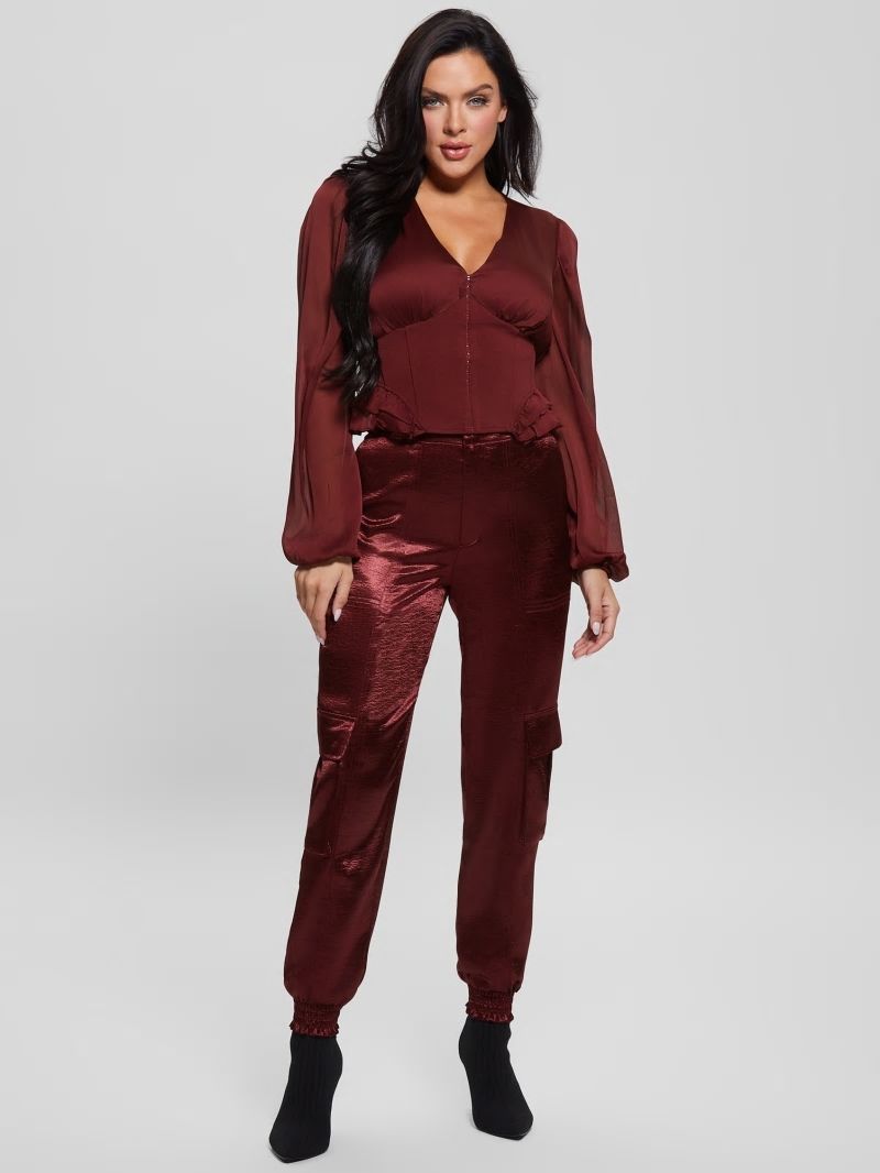 Guess Eco Soundwave Satin Cargo Pants - Mystic Wine Guess Eco Soundwave Satin Cargo Pants - Mystic Wine