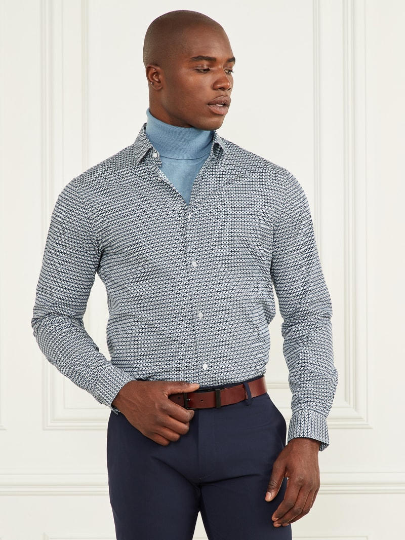 Guess Eco Benny New Collar Paul Shirt - Blue 70s Pattern Print Guess Eco Benny New Collar Paul Shirt - Blue 70s Pattern Print