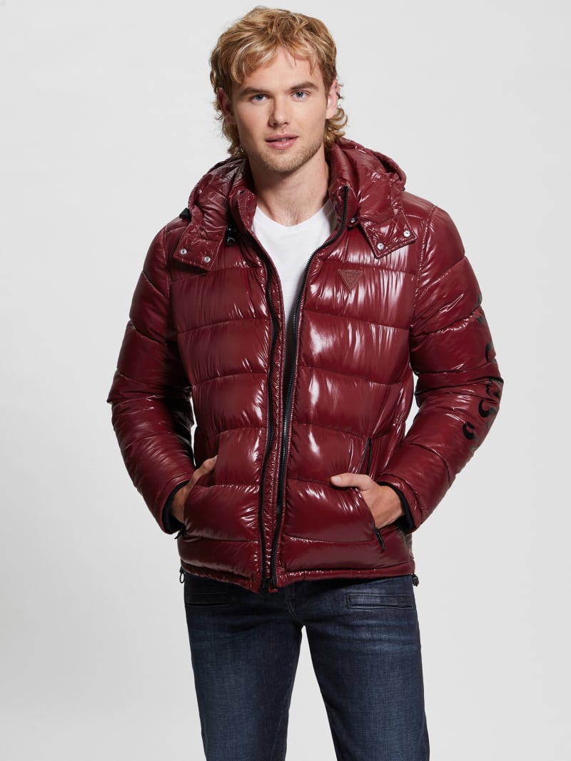Guess Shiny Hooded Puffer Jacket - Vino Guess Shiny Hooded Puffer Jacket - Vino