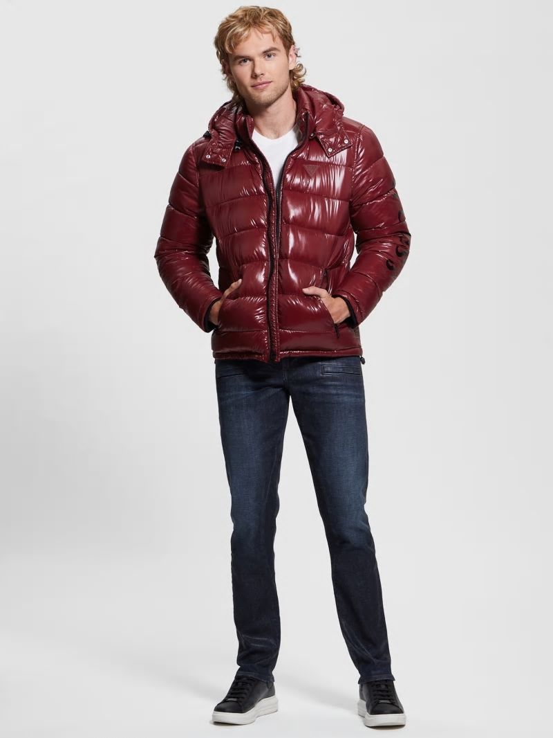 Guess Shiny Hooded Puffer Jacket - Vino Guess Shiny Hooded Puffer Jacket - Vino