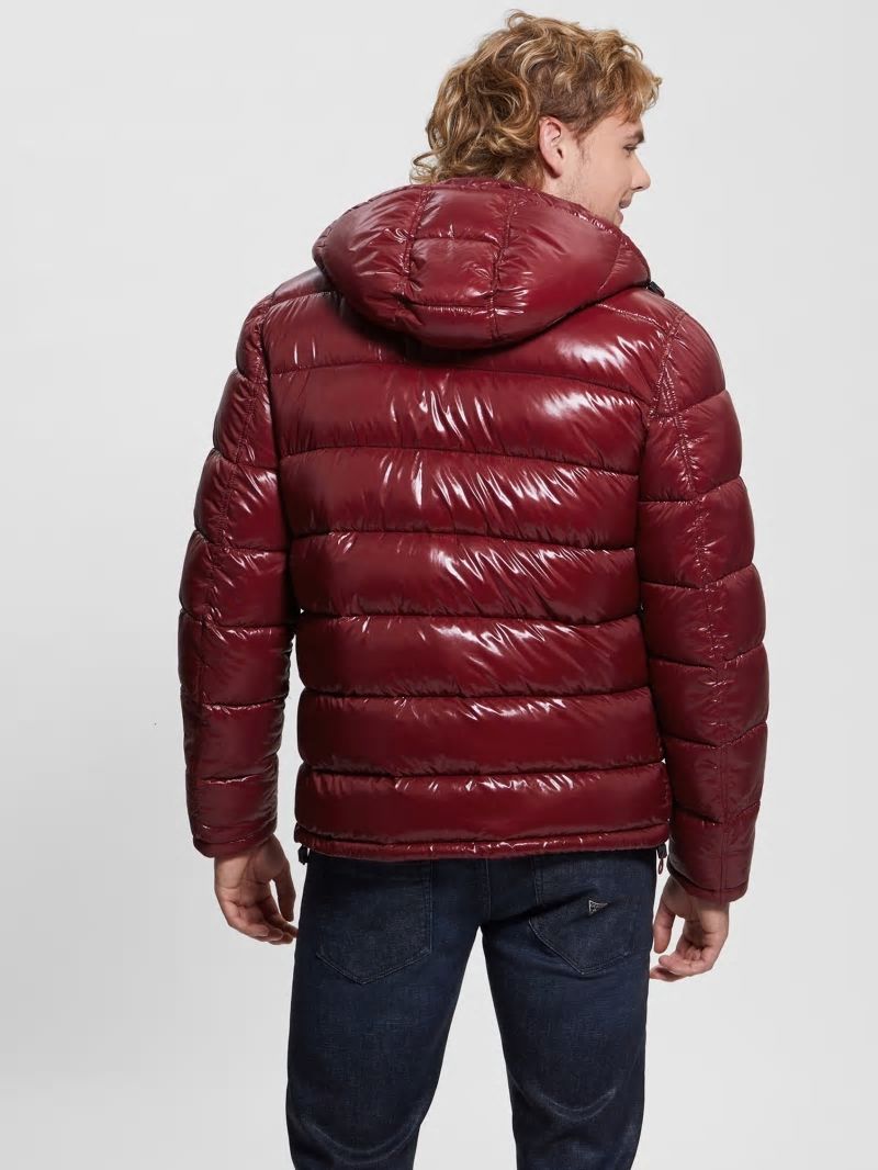 Guess Shiny Hooded Puffer Jacket - Vino Guess Shiny Hooded Puffer Jacket - Vino