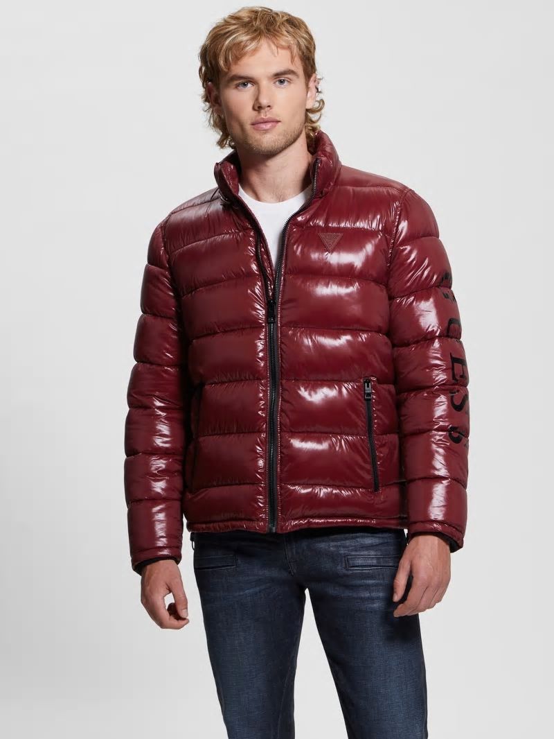 Guess Shiny Hooded Puffer Jacket - Vino Guess Shiny Hooded Puffer Jacket - Vino
