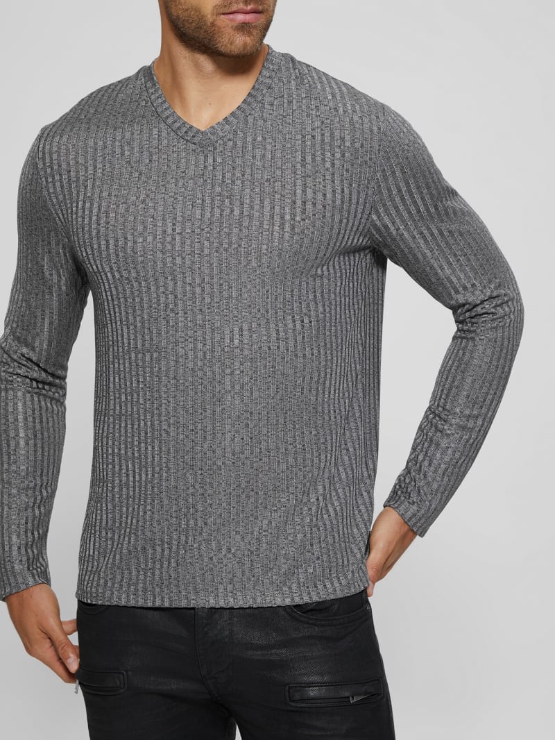 Guess Warehouse V-Neck Knit Tee - Stone Grey Multi Guess Warehouse V-Neck Knit Tee - Stone Grey Multi