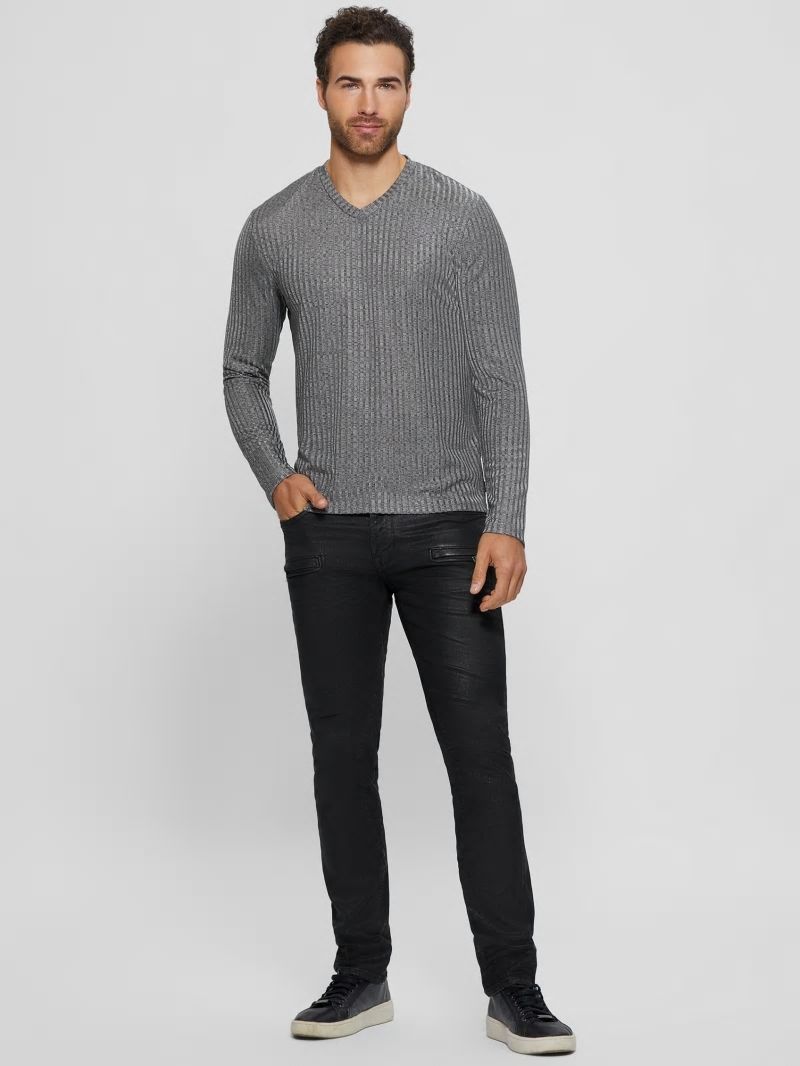Guess Warehouse V-Neck Knit Tee - Stone Grey Multi Guess Warehouse V-Neck Knit Tee - Stone Grey Multi