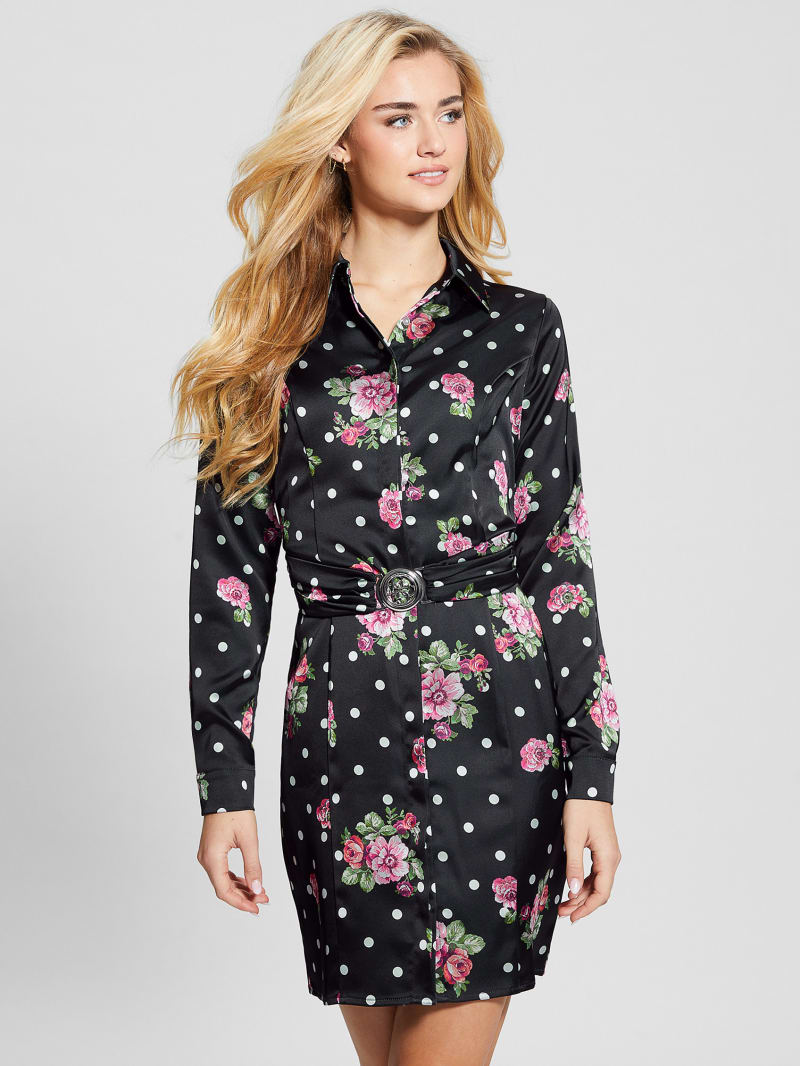 Guess Gigi Printed Satin Dress - Flower Polka Dots Guess Gigi Printed Satin Dress - Flower Polka Dots