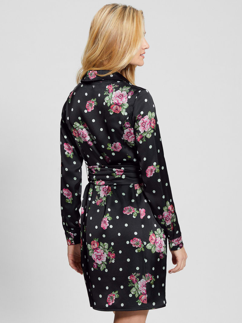Guess Gigi Printed Satin Dress - Flower Polka Dots Guess Gigi Printed Satin Dress - Flower Polka Dots