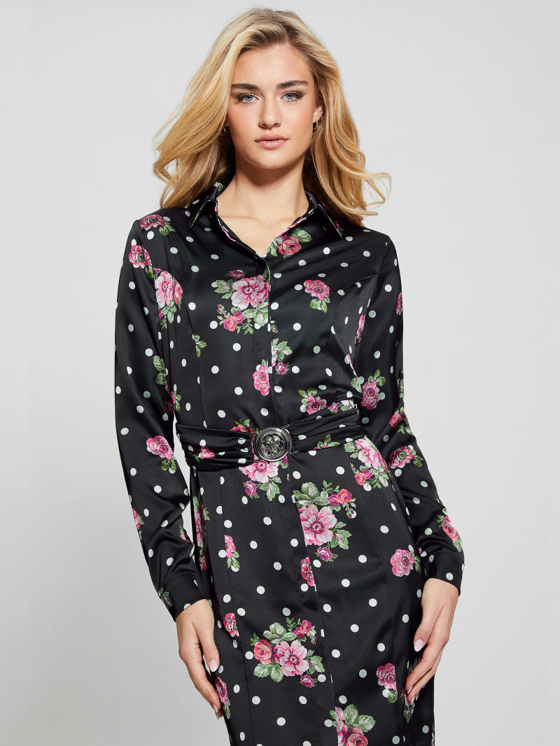 Guess Gigi Printed Satin Dress - Flower Polka Dots Guess Gigi Printed Satin Dress - Flower Polka Dots