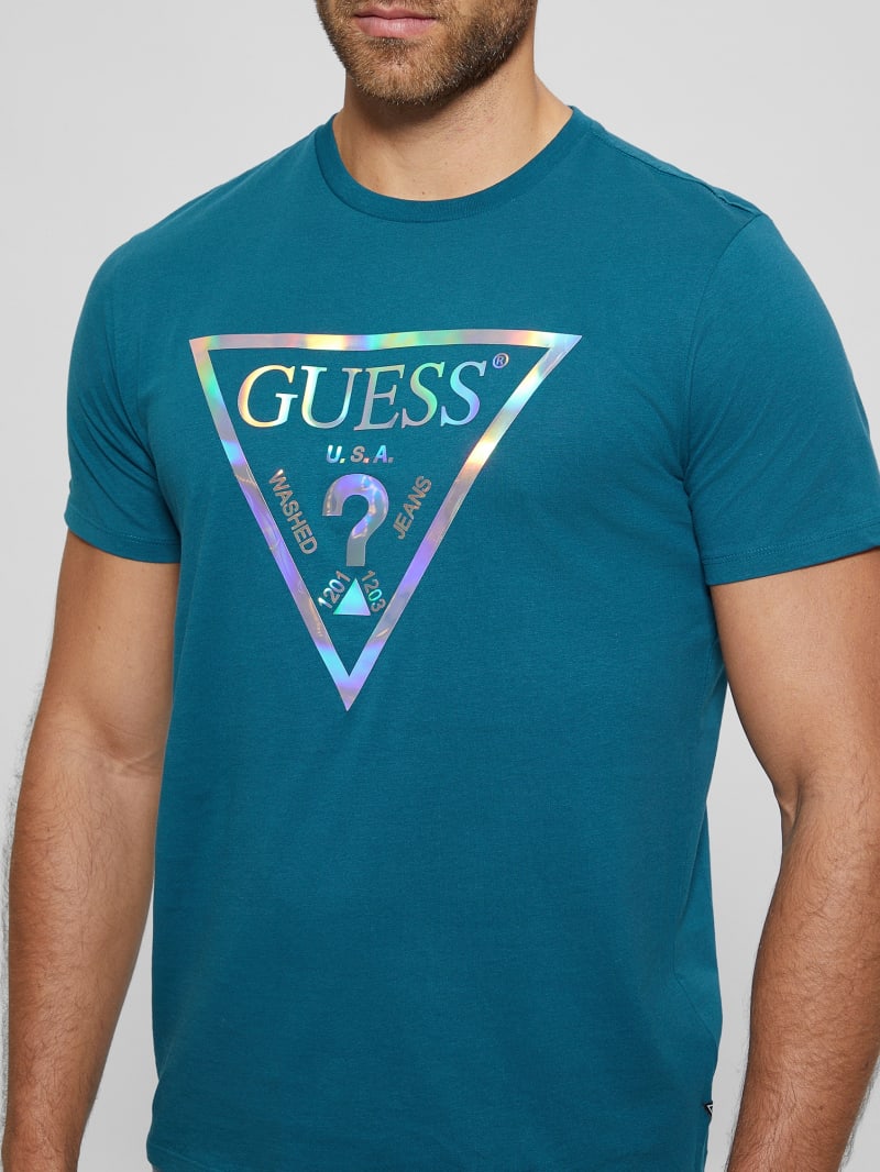 Guess Iridescent Signature Tee - Bold Teal Guess Iridescent Signature Tee - Bold Teal