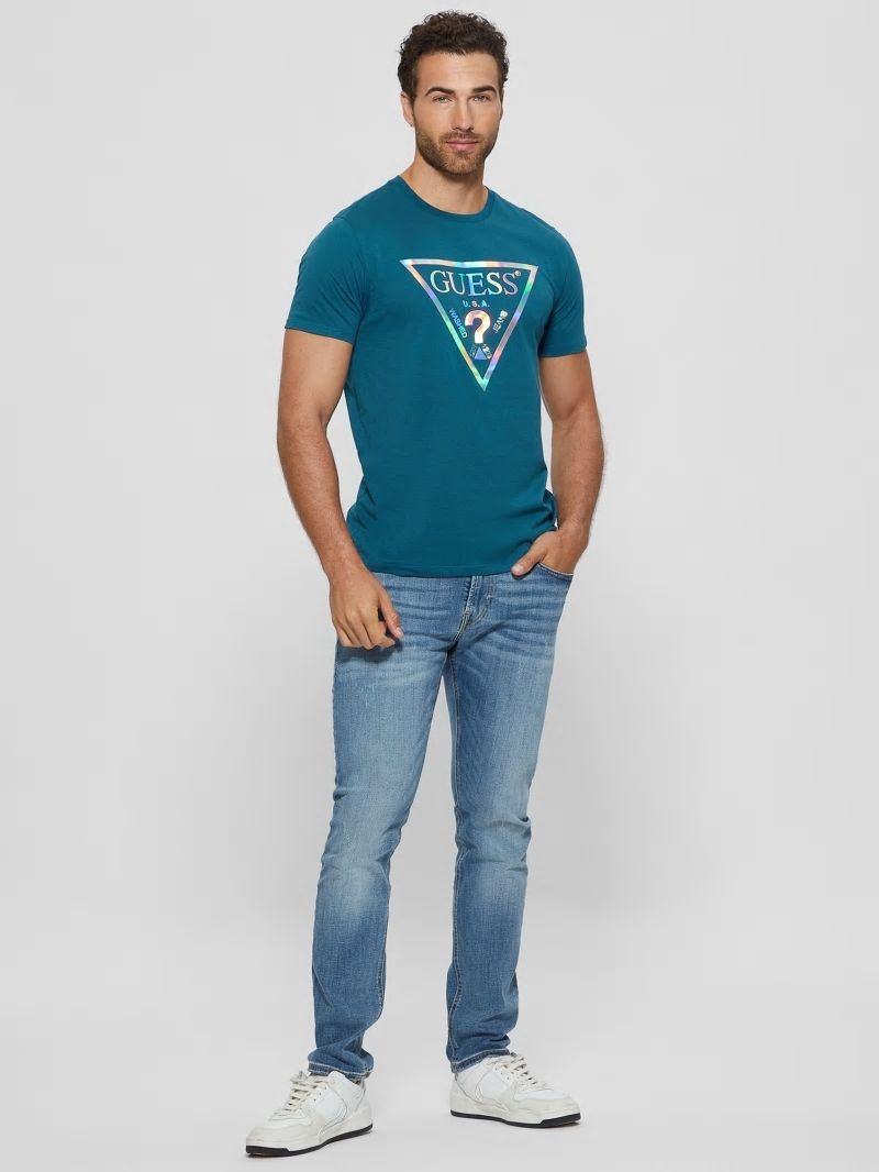 Guess Iridescent Signature Tee - Bold Teal Guess Iridescent Signature Tee - Bold Teal