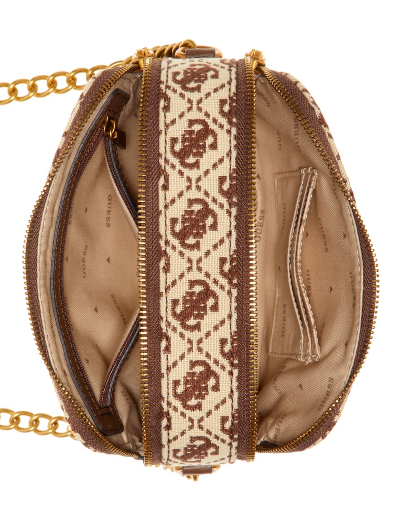 Guess Izzy Jacquard Logo Camera Bag - Brown Multi Guess Izzy Jacquard Logo Camera Bag - Brown Multi