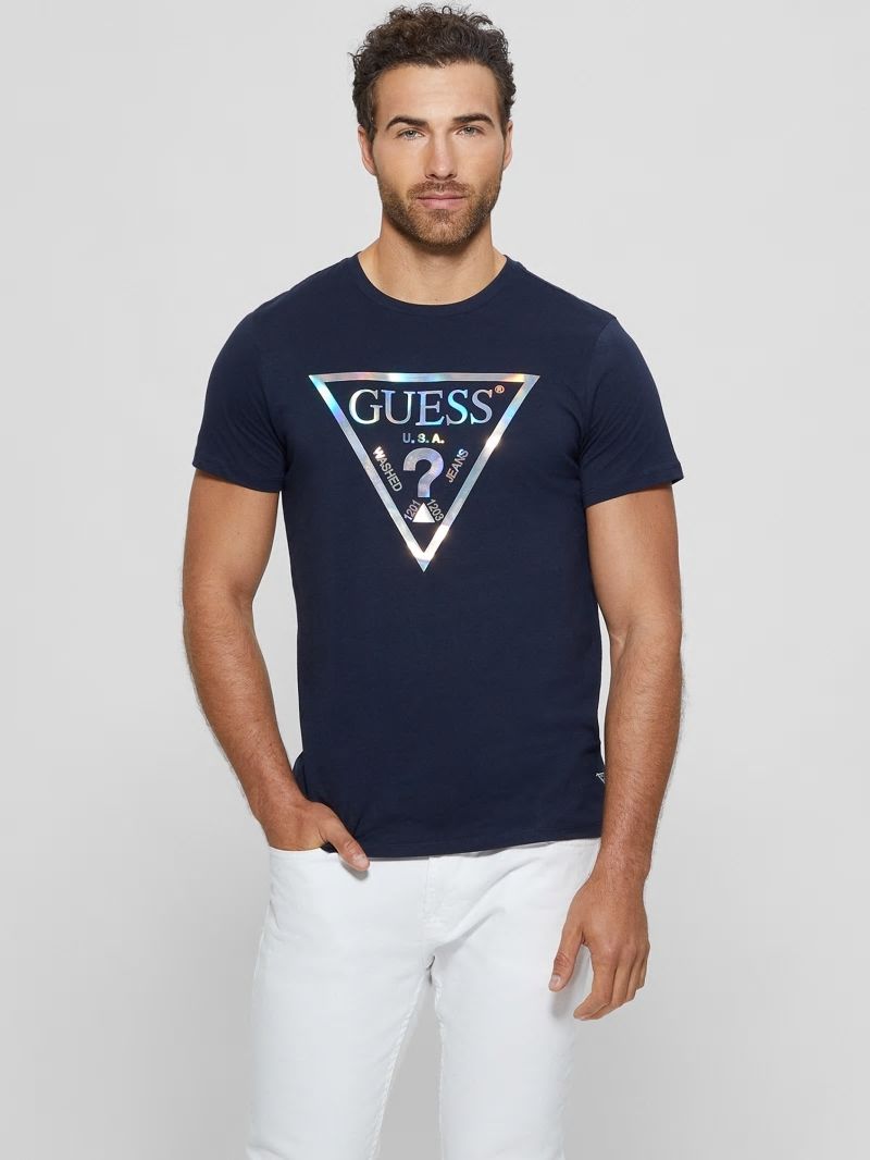 Guess Iridescent Signature Tee - Bleu éLéGant Guess Iridescent Signature Tee - Bleu éLéGant