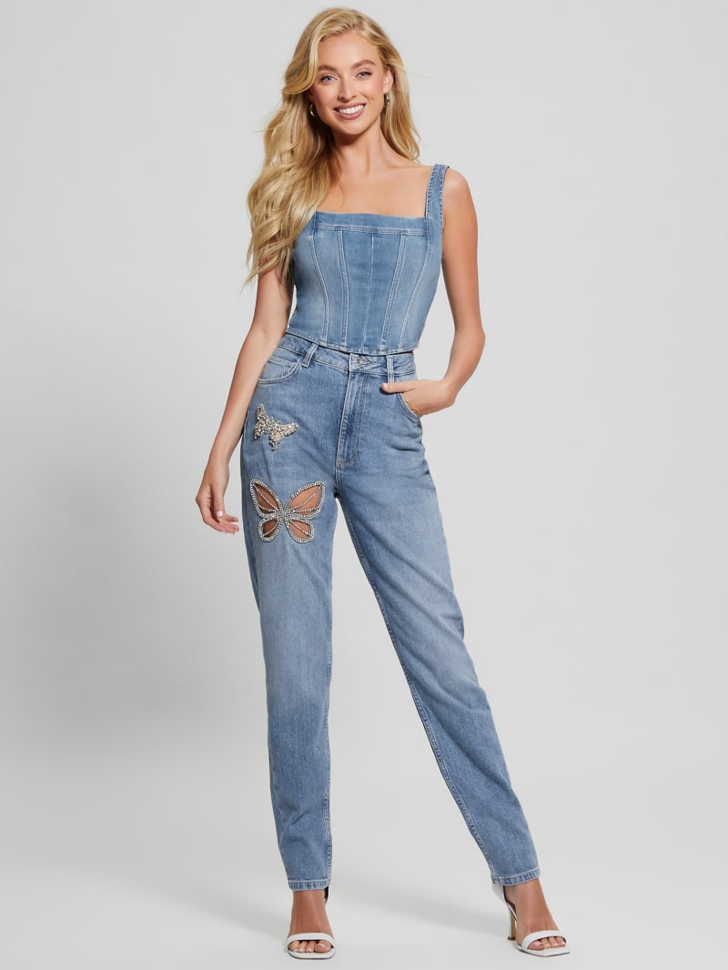 Guess Rhinestone Butterfly High-Rise Mom Jeans - Oneroa Guess Rhinestone Butterfly High-Rise Mom Jeans - Oneroa