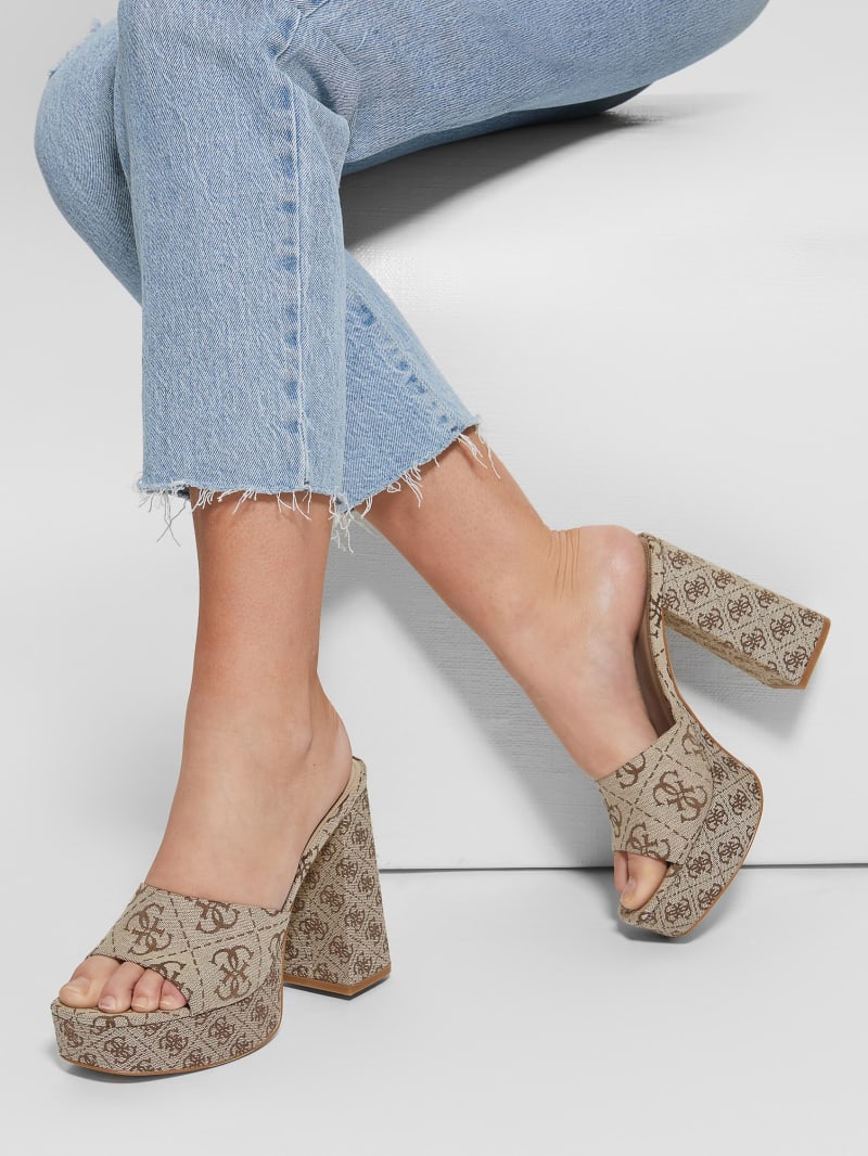 Guess Jadah Logo Platform Heels - Medium Brown Guess Jadah Logo Platform Heels - Medium Brown