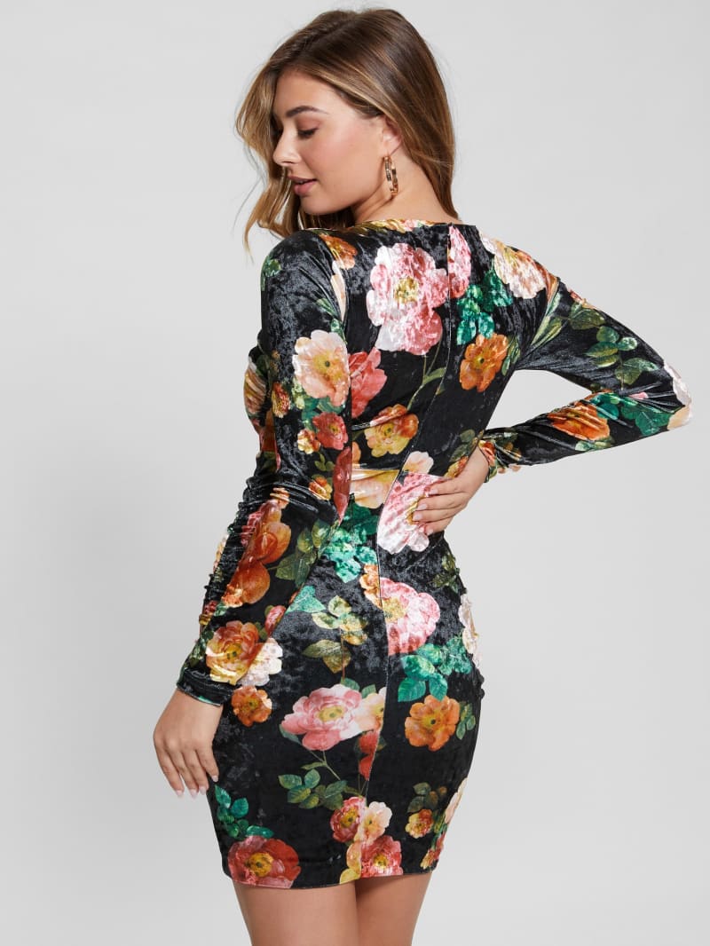 Guess Eco Tess Velvet Dress - Peony Charm Print Black Guess Eco Tess Velvet Dress - Peony Charm Print Black