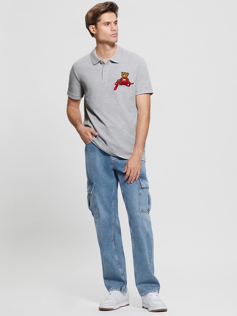 Guess Embroidered Bear Polo - Light Stone Heather Guess Embroidered Bear Polo - Light Stone Heather