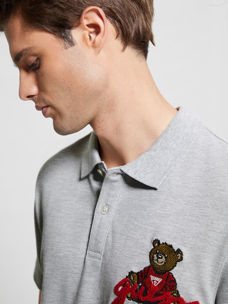 Guess Embroidered Bear Polo - Light Stone Heather Guess Embroidered Bear Polo - Light Stone Heather