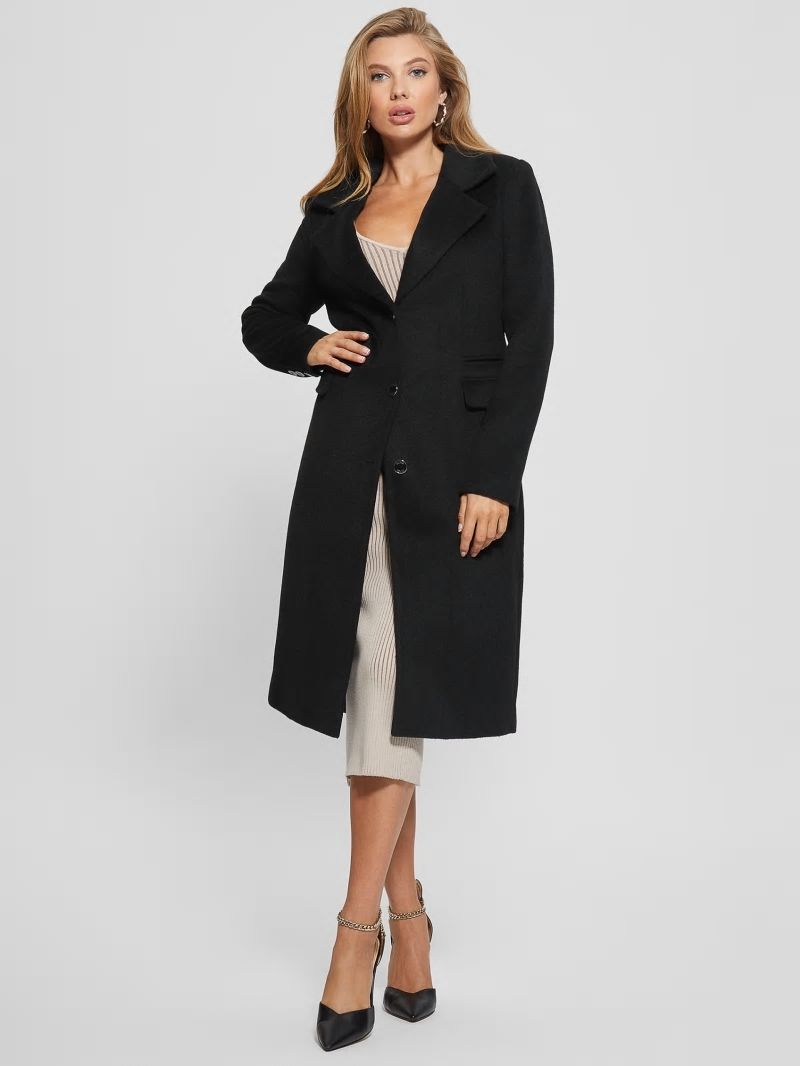 Guess Eco Laurence Faux-Fur Midi Coat - Black Guess Eco Laurence Faux-Fur Midi Coat - Black