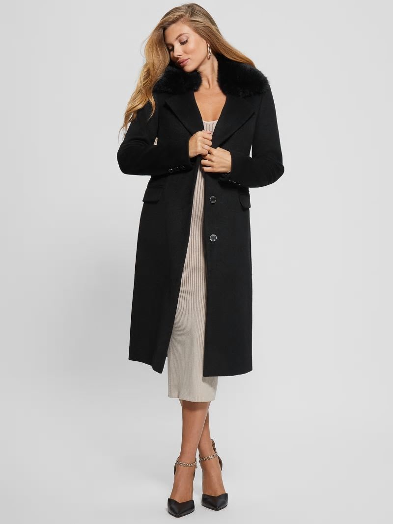 Guess Eco Laurence Faux-Fur Midi Coat - Black Guess Eco Laurence Faux-Fur Midi Coat - Black