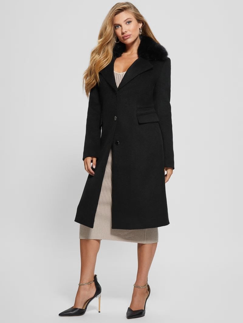 Guess Eco Laurence Faux-Fur Midi Coat - Black Guess Eco Laurence Faux-Fur Midi Coat - Black