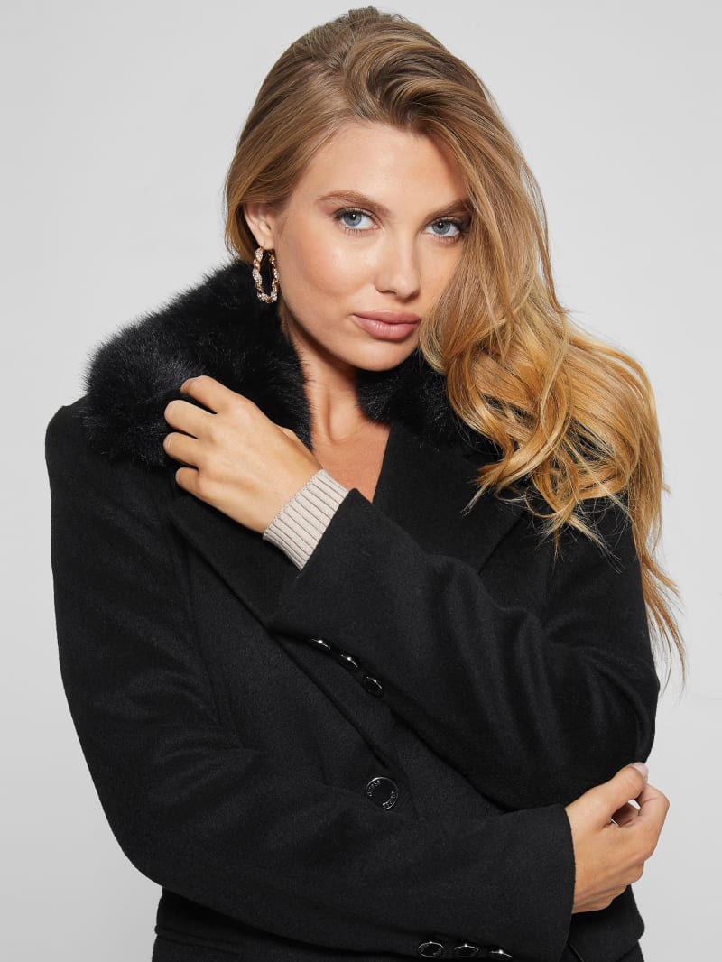 Guess Eco Laurence Faux-Fur Midi Coat - Black Guess Eco Laurence Faux-Fur Midi Coat - Black