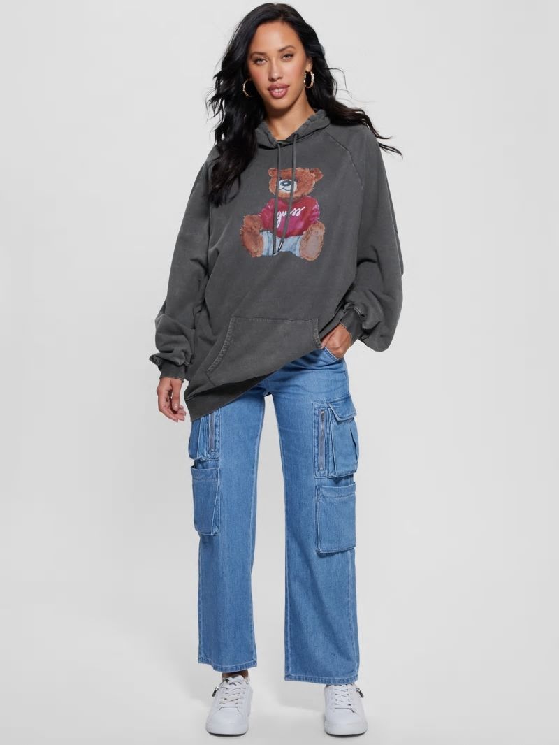 Guess Washed Oversize Hoodie - Jet Black Multi Guess Washed Oversize Hoodie - Jet Black Multi