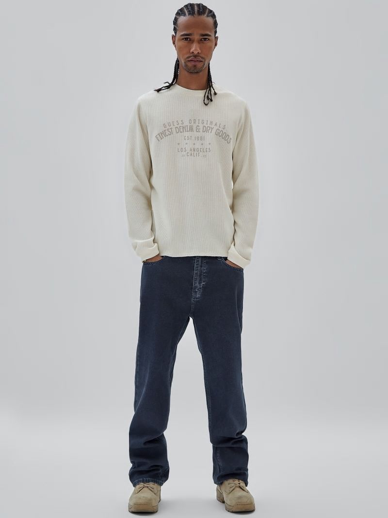 Guess GUESS Originals Printed Waffle Long-Sleeve Tee - Washed Out Black Guess GUESS Originals Printed Waffle Long-Sleeve Tee - Washed Out Black