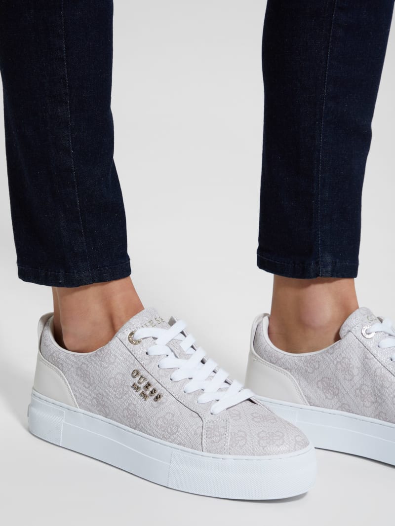 Guess Logo Print Low-Top Sneakers - Ivory 150 Guess Logo Print Low-Top Sneakers - Ivory 150