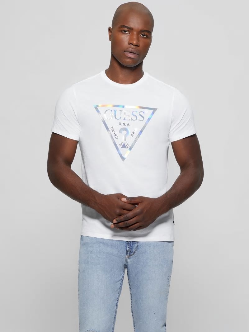 Guess Iridescent Signature Tee - Pure White Guess Iridescent Signature Tee - Pure White