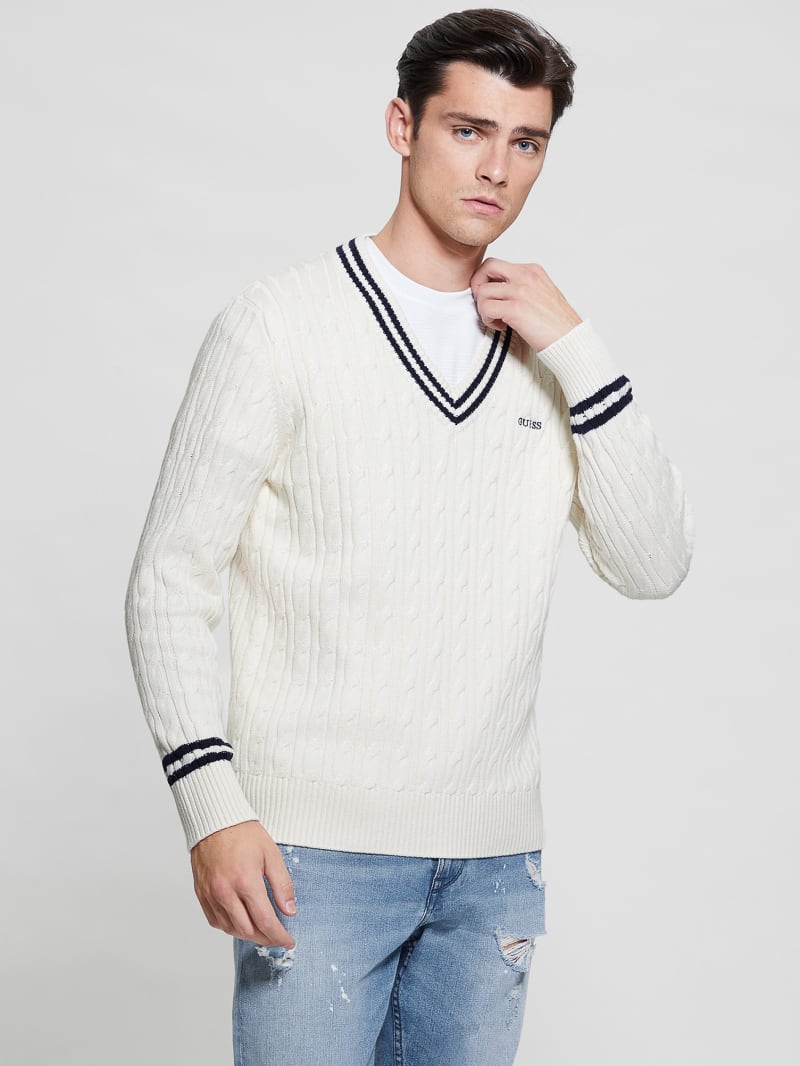 Guess Eco Briscoe Embroidered Sweater - Salt White Guess Eco Briscoe Embroidered Sweater - Salt White