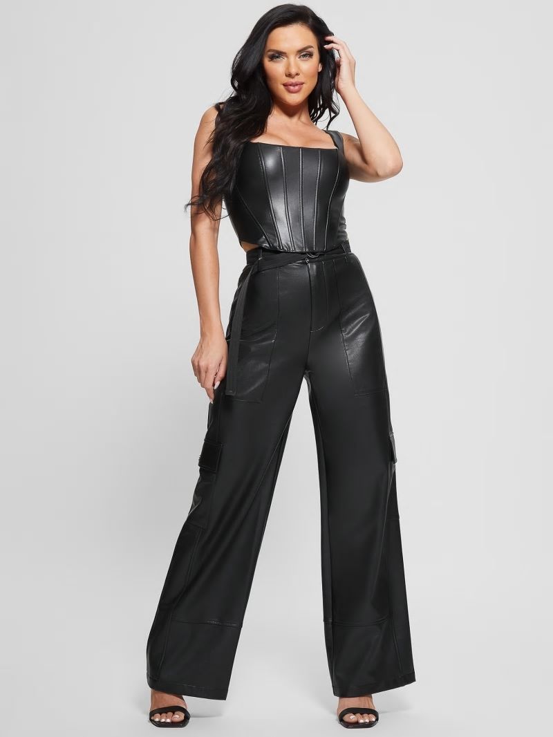 Guess Amiri Faux-Leather Corset Top - Jet Black Multi Guess Amiri Faux-Leather Corset Top - Jet Black Multi