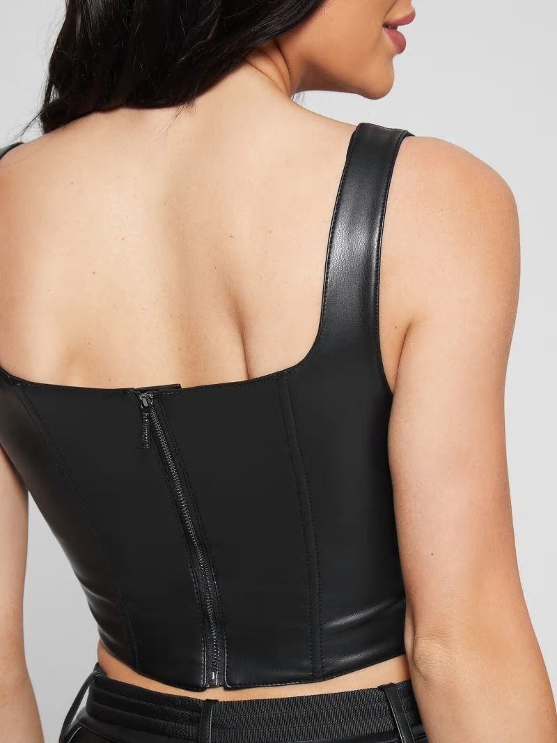 Guess Amiri Faux-Leather Corset Top - Jet Black Multi Guess Amiri Faux-Leather Corset Top - Jet Black Multi