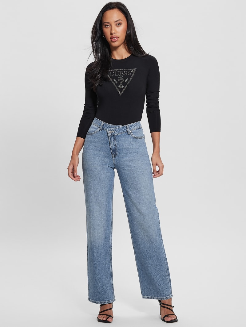 Guess Eco Rhinestone Triangle Long-Sleeve Bodysuit - Black Guess Eco Rhinestone Triangle Long-Sleeve Bodysuit - Black