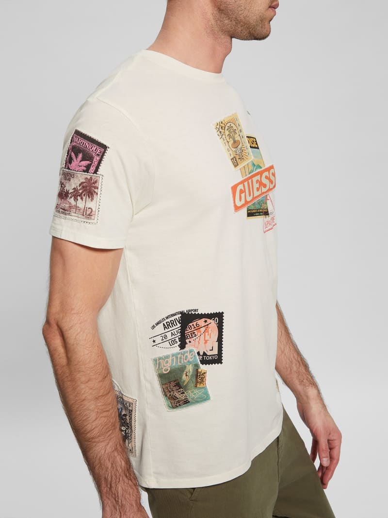 Guess Eco World Stamp Collage Tee - Aspen White Guess Eco World Stamp Collage Tee - Aspen White