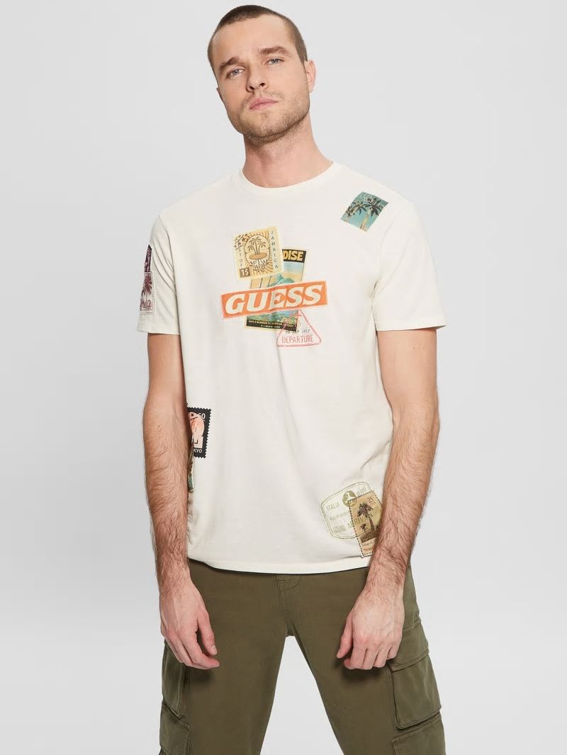Guess Eco World Stamp Collage Tee - Aspen White Guess Eco World Stamp Collage Tee - Aspen White
