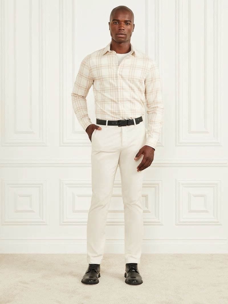 Guess Joe Plaid Shirt - Cream/Beige/Pink Check Guess Joe Plaid Shirt - Cream/Beige/Pink Check