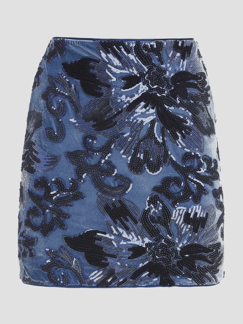 Guess Ernesta Embellished Velvet Skirt - Flower Blue Sequins Guess Ernesta Embellished Velvet Skirt - Flower Blue Sequins