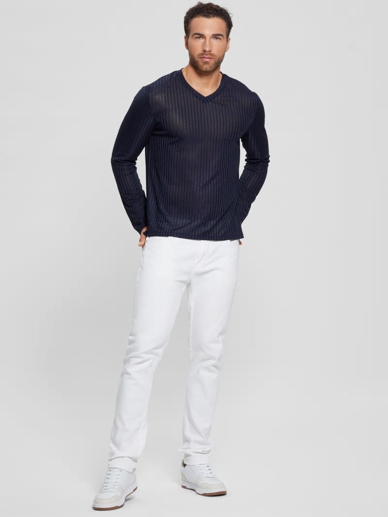 Guess Warehouse V-Neck Knit Tee - Bleu éLéGant Guess Warehouse V-Neck Knit Tee - Bleu éLéGant