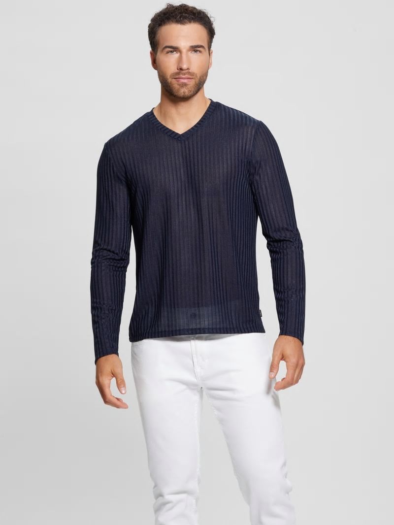 Guess Warehouse V-Neck Knit Tee - Bleu éLéGant Guess Warehouse V-Neck Knit Tee - Bleu éLéGant