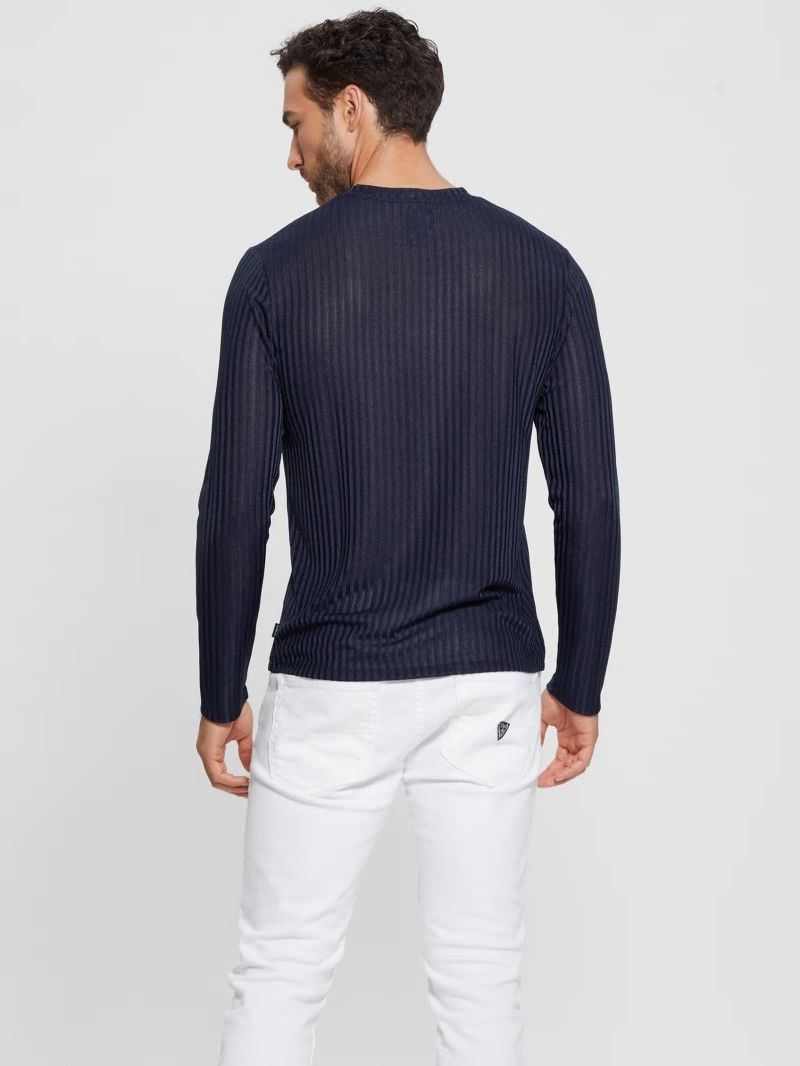 Guess Warehouse V-Neck Knit Tee - Bleu éLéGant Guess Warehouse V-Neck Knit Tee - Bleu éLéGant
