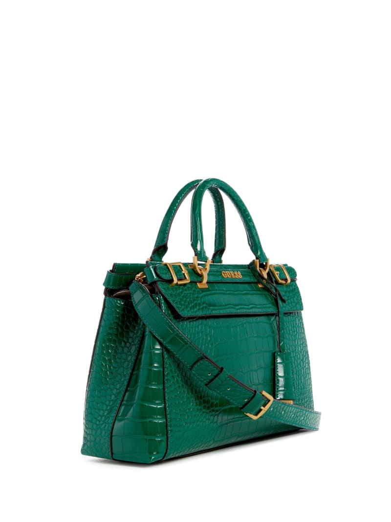 Guess Sestri Crocodile-Embossed Satchel - Green Guess Sestri Crocodile-Embossed Satchel - Green