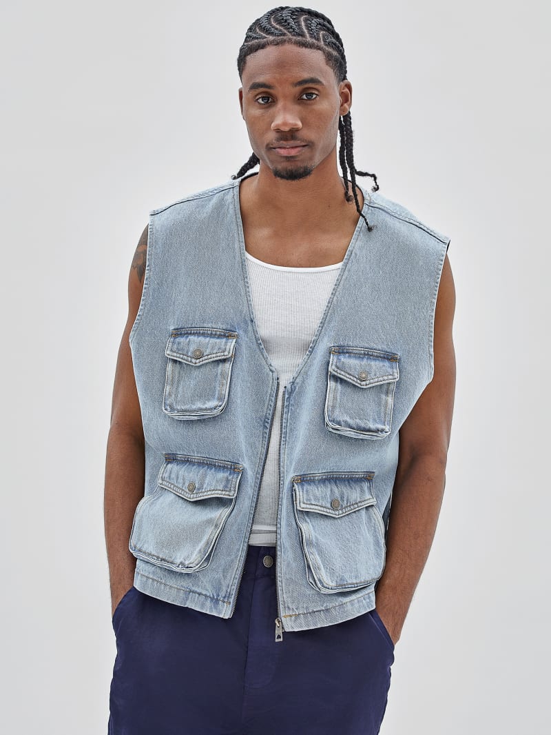 Guess GUESS Originals Denim Cargo Vest - Go Lt Vintage Wash Guess GUESS Originals Denim Cargo Vest - Go Lt Vintage Wash