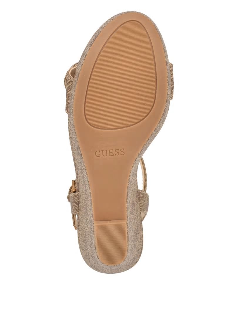 Guess Himifa Shimmer Metallic G Wedge Sandals - Medium Brown Guess Himifa Shimmer Metallic G Wedge Sandals - Medium Brown