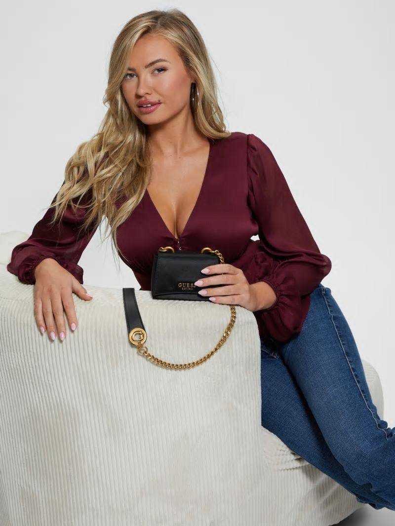 Guess Masie Glam Satin Micro Mini Bag - Black Guess Masie Glam Satin Micro Mini Bag - Black
