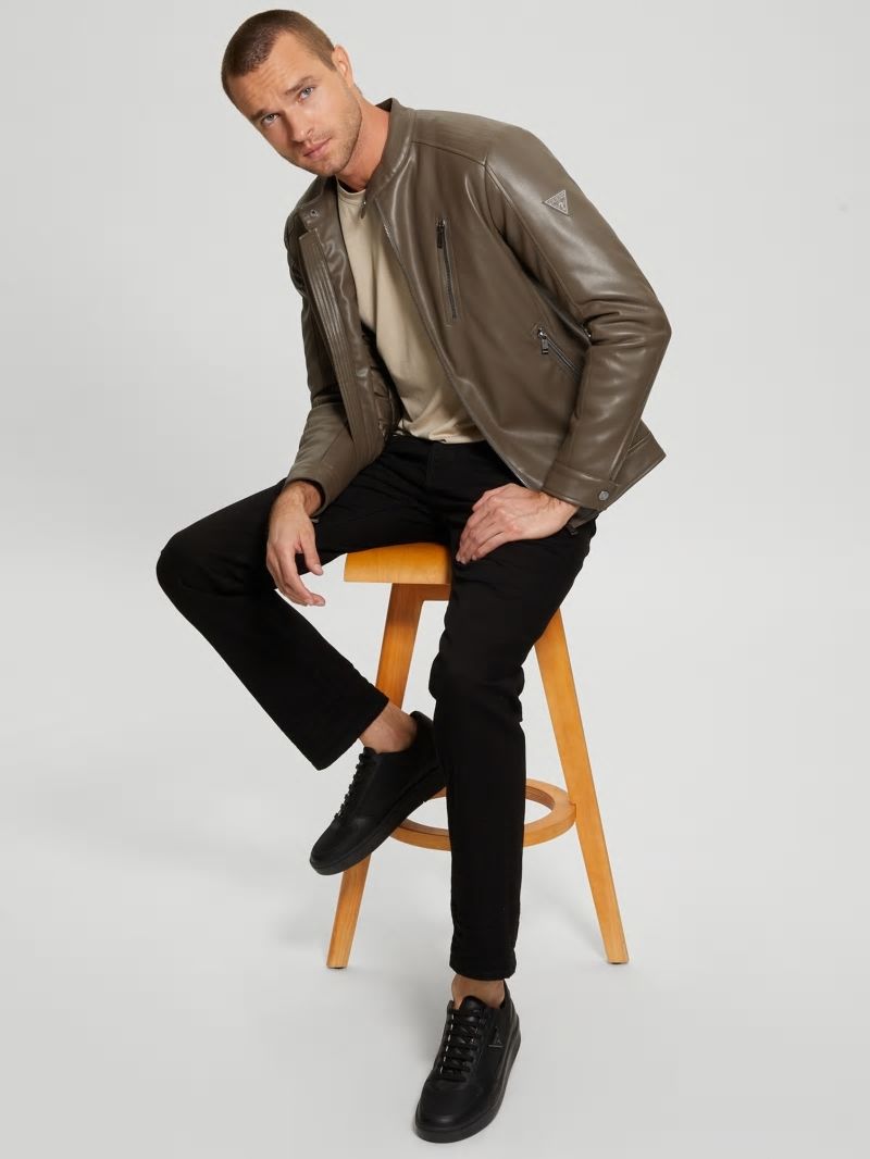 Guess Faux-Leather Biker Jacket - General Brown Guess Faux-Leather Biker Jacket - General Brown