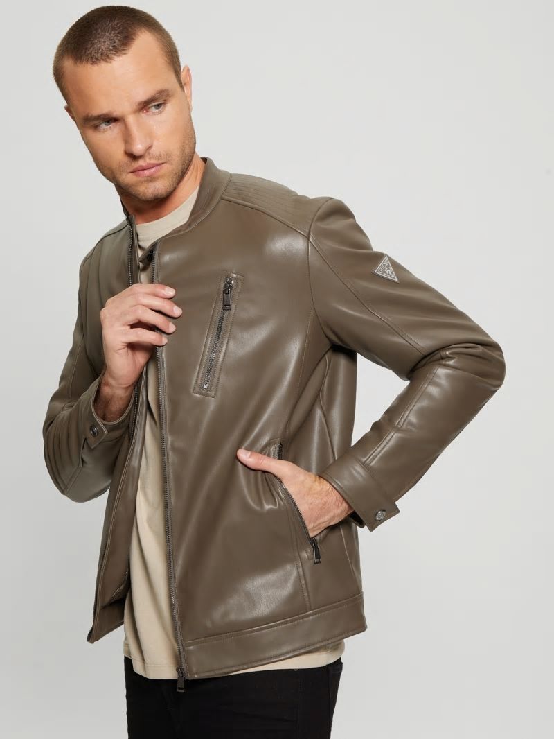 Guess Faux-Leather Biker Jacket - General Brown Guess Faux-Leather Biker Jacket - General Brown