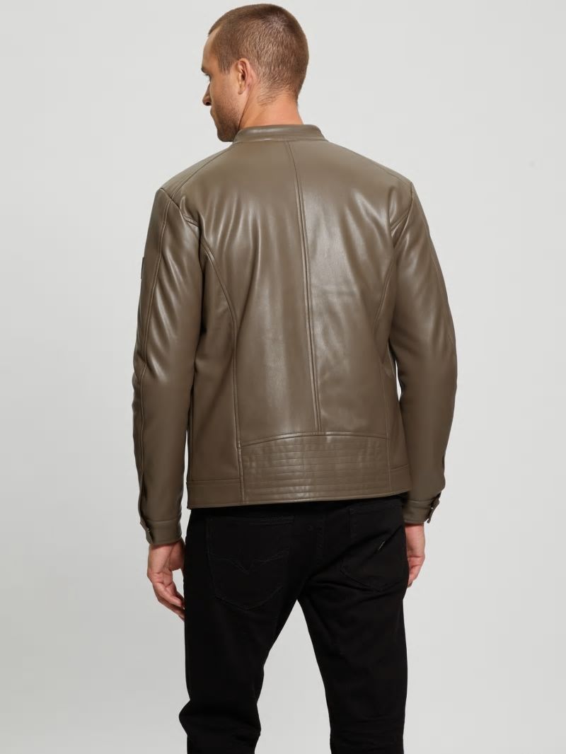 Guess Faux-Leather Biker Jacket - General Brown Guess Faux-Leather Biker Jacket - General Brown