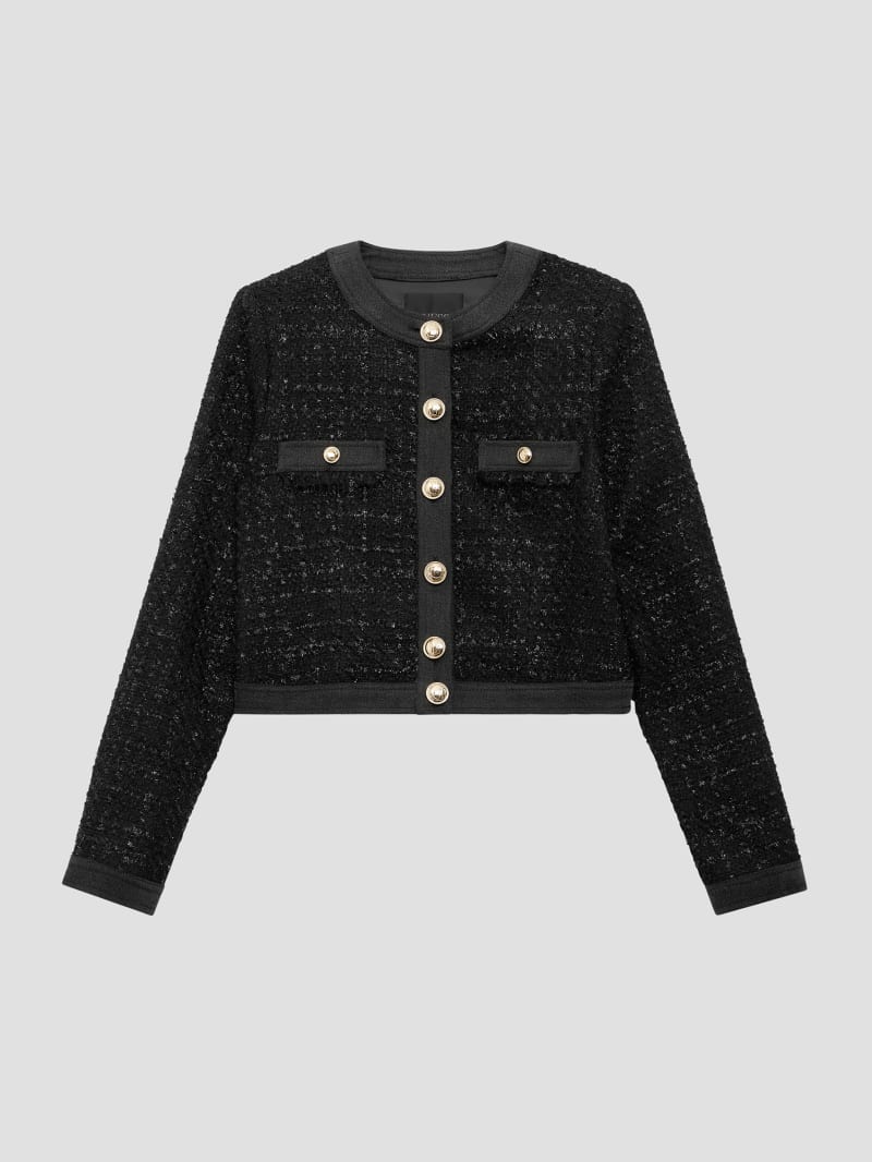 Guess Clarissa Metallic Tweed Jacket - Black Tweed Fantasy Guess Clarissa Metallic Tweed Jacket - Black Tweed Fantasy
