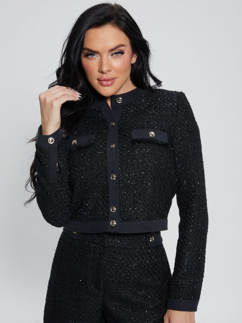 Guess Clarissa Metallic Tweed Jacket - Black Tweed Fantasy Guess Clarissa Metallic Tweed Jacket - Black Tweed Fantasy